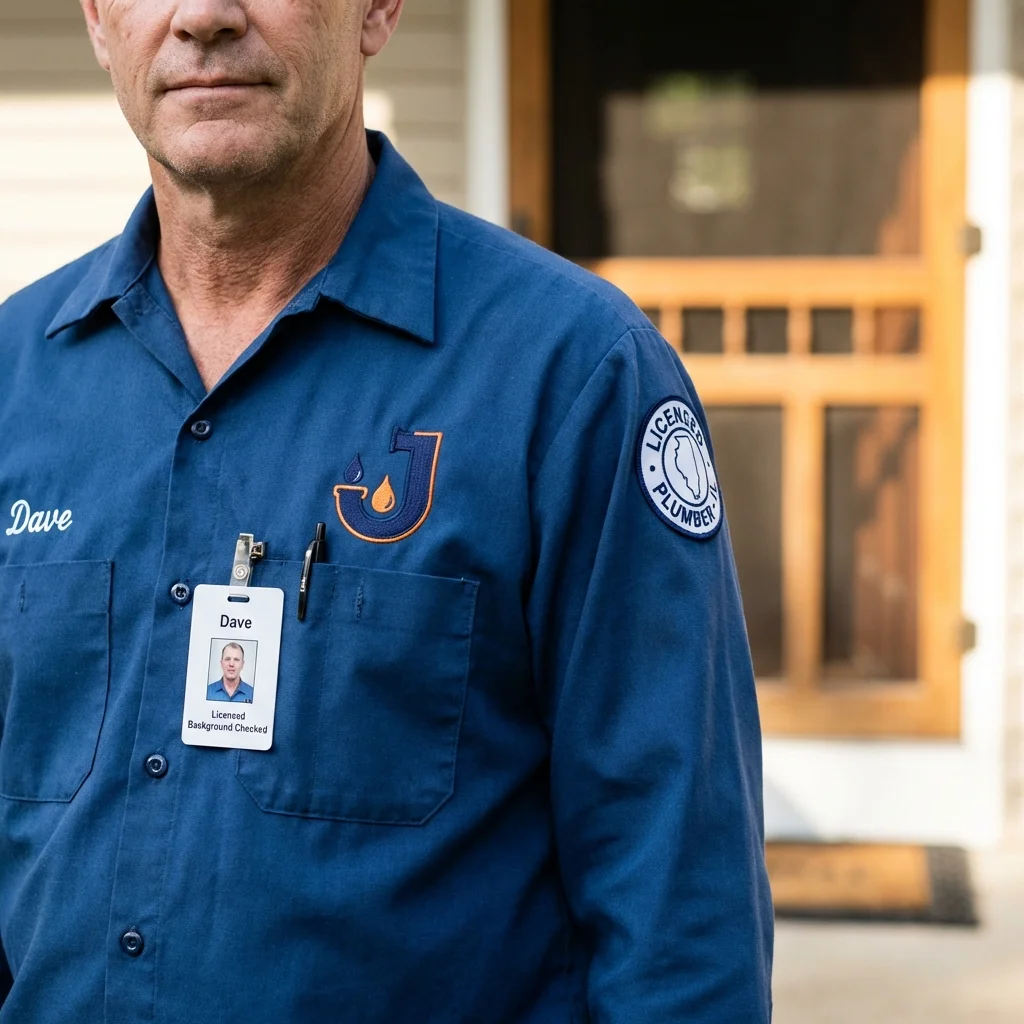 Licensed plumber showing ID badge in New River, AZ