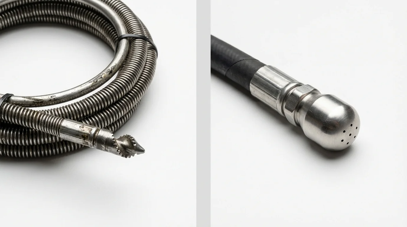 Drain snake cable and hydro jetting nozzle used for drain cleaning in New River, AZ