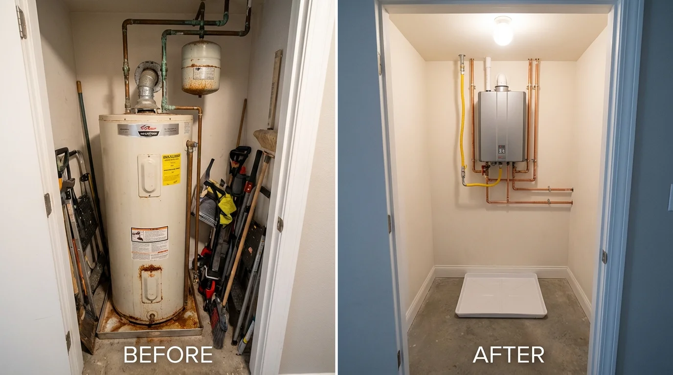 Tank water heater versus wall-mounted tankless unit comparison for New River, AZ homeowners